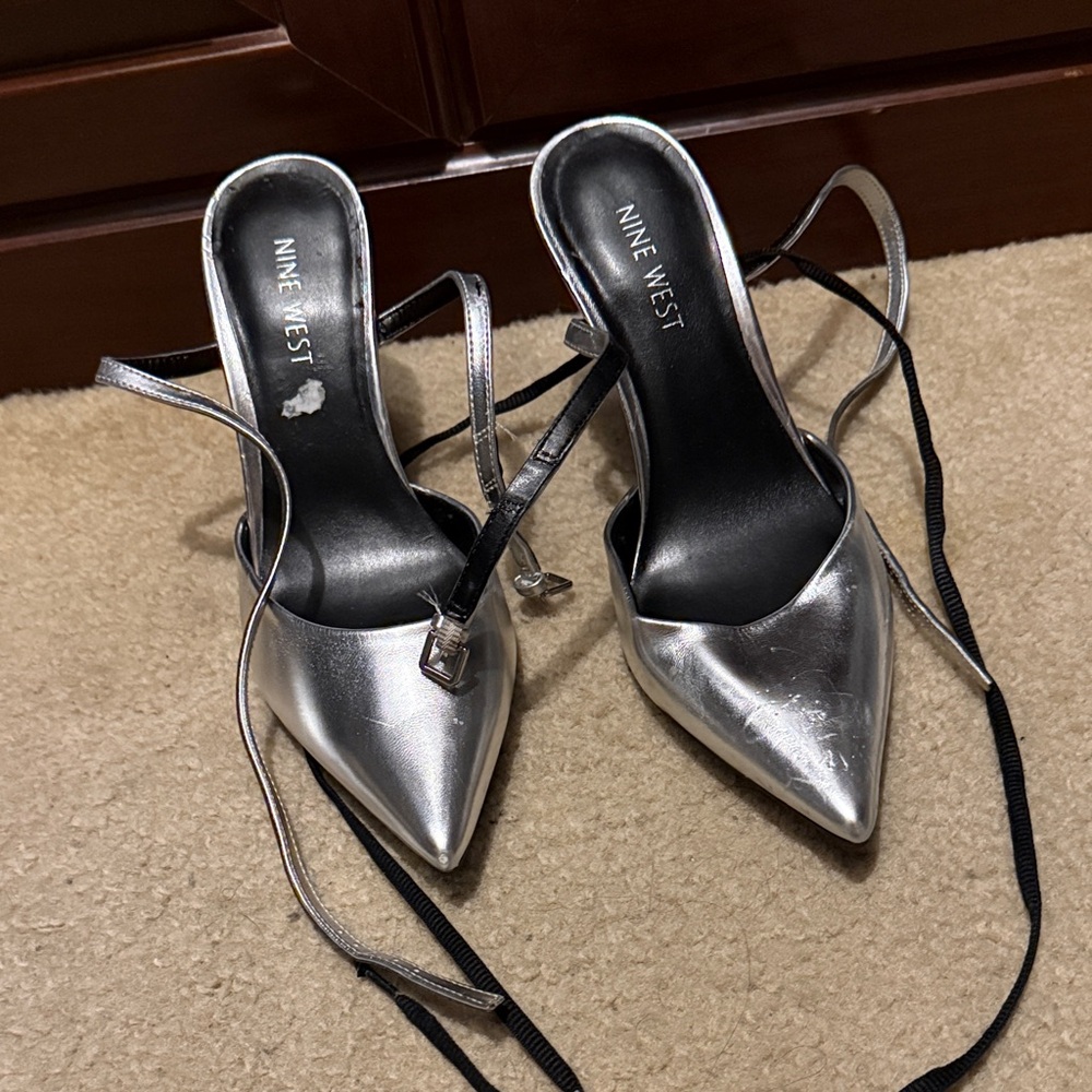 Nine West Metallic Silver Heels